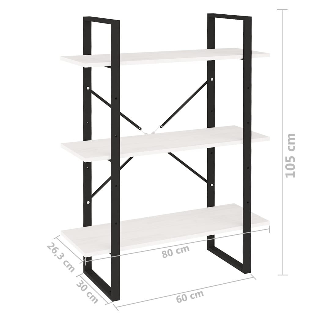 vidaXL 3-tasoinen kirjahylly valkoinen 80x30x105 cm täysi mänty hinta ja tiedot | Hyllyt | hobbyhall.fi