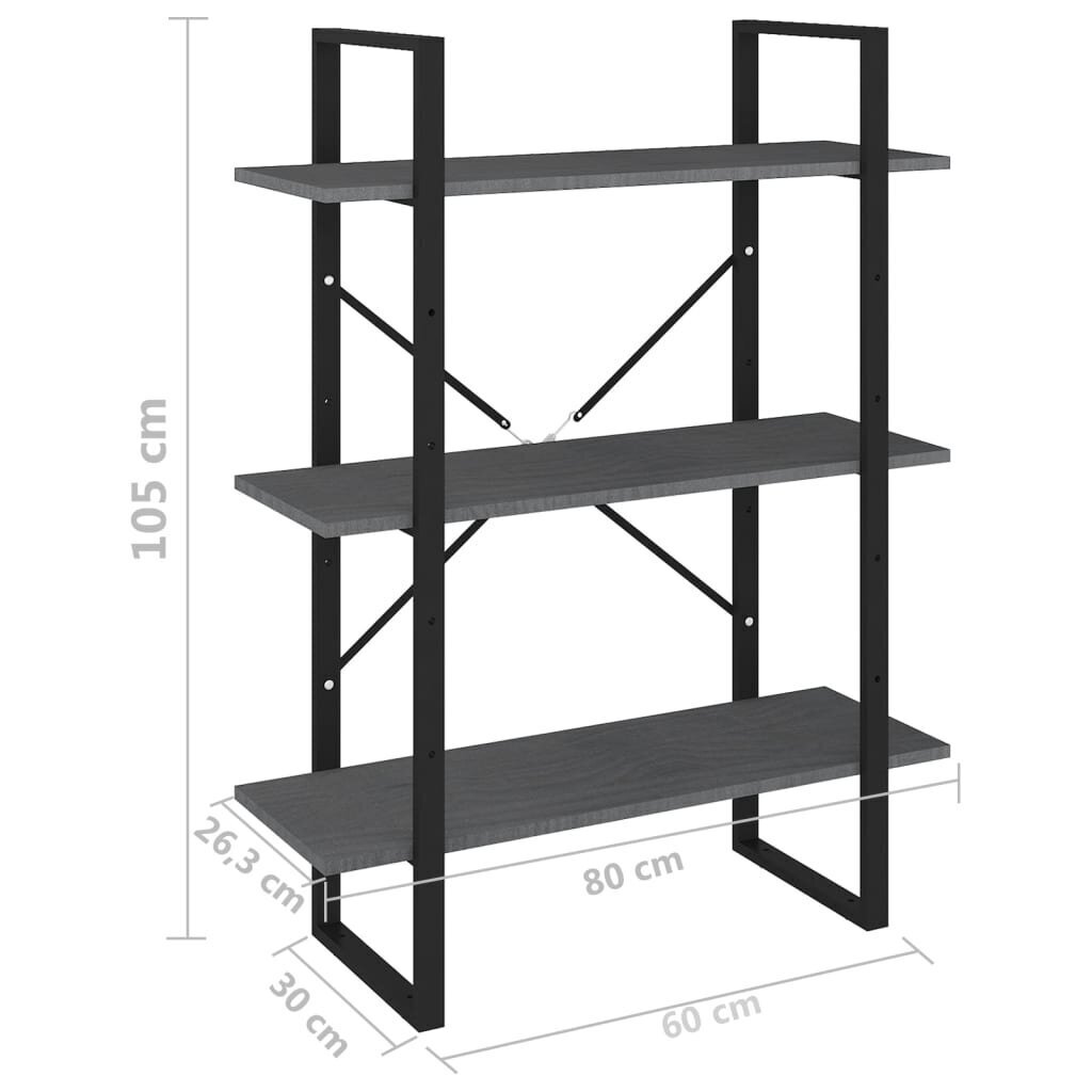 vidaXL 3-tasoinen kirjahylly harmaa 80x30x105 cm täysi mänty hinta ja tiedot | Hyllyt | hobbyhall.fi