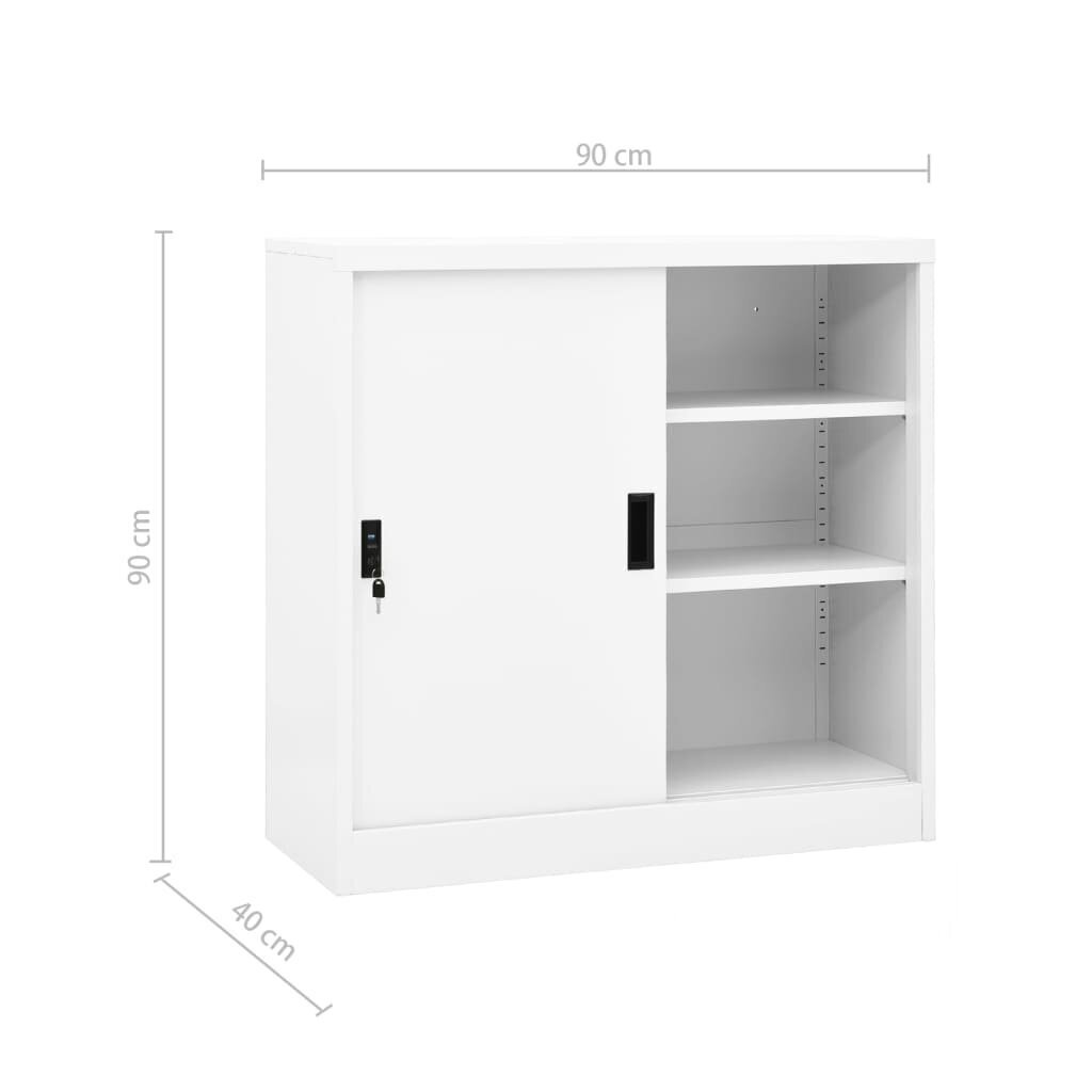 vidaXL Toimistokaappi liukuovella valkoinen 90x40x90 cm teräs hinta ja tiedot | Olohuoneen kaapit ja lipastot | hobbyhall.fi