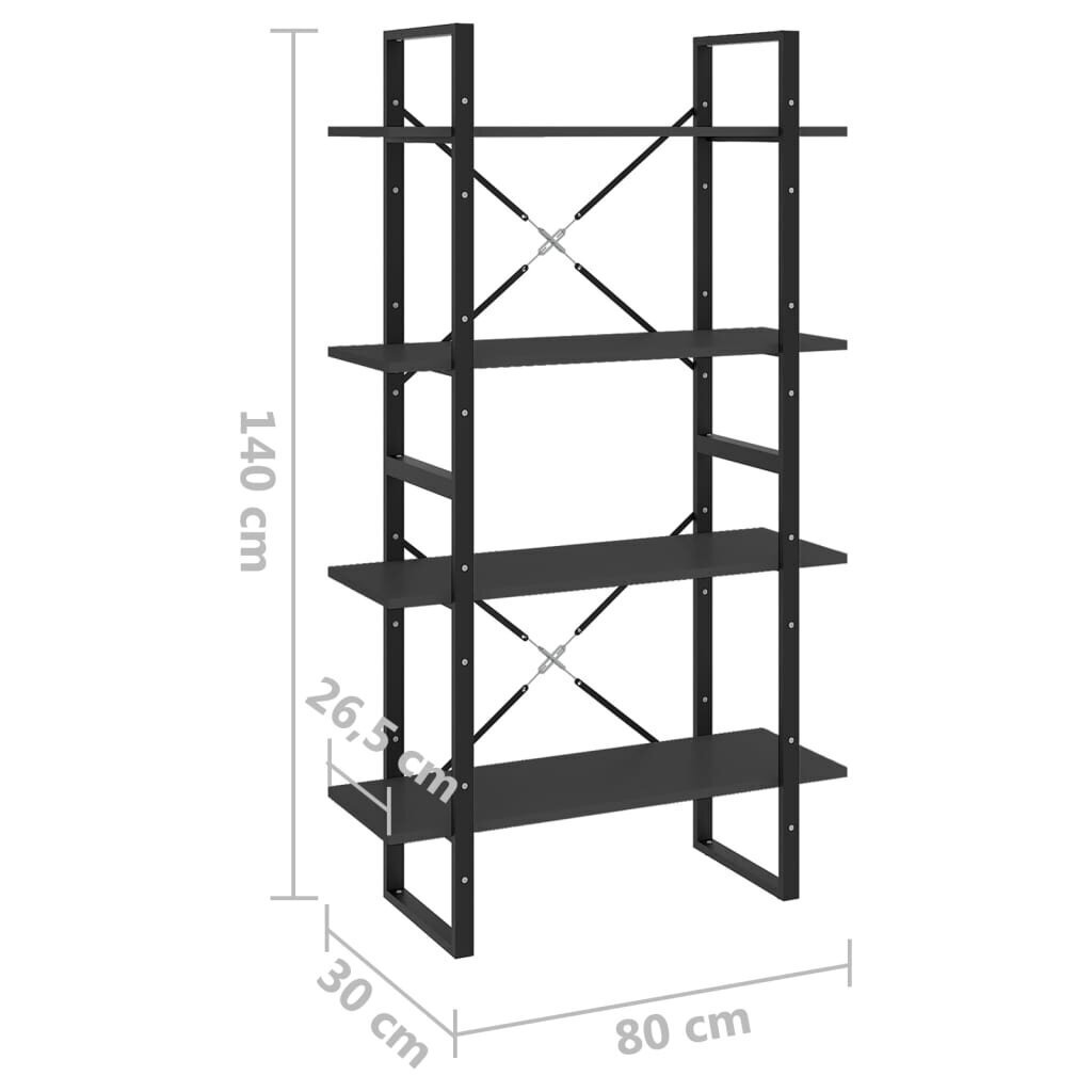 vidaXL 4-tasoinen kirjahylly harmaa 80x30x140 cm lastulevy hinta ja tiedot | Hyllyt | hobbyhall.fi