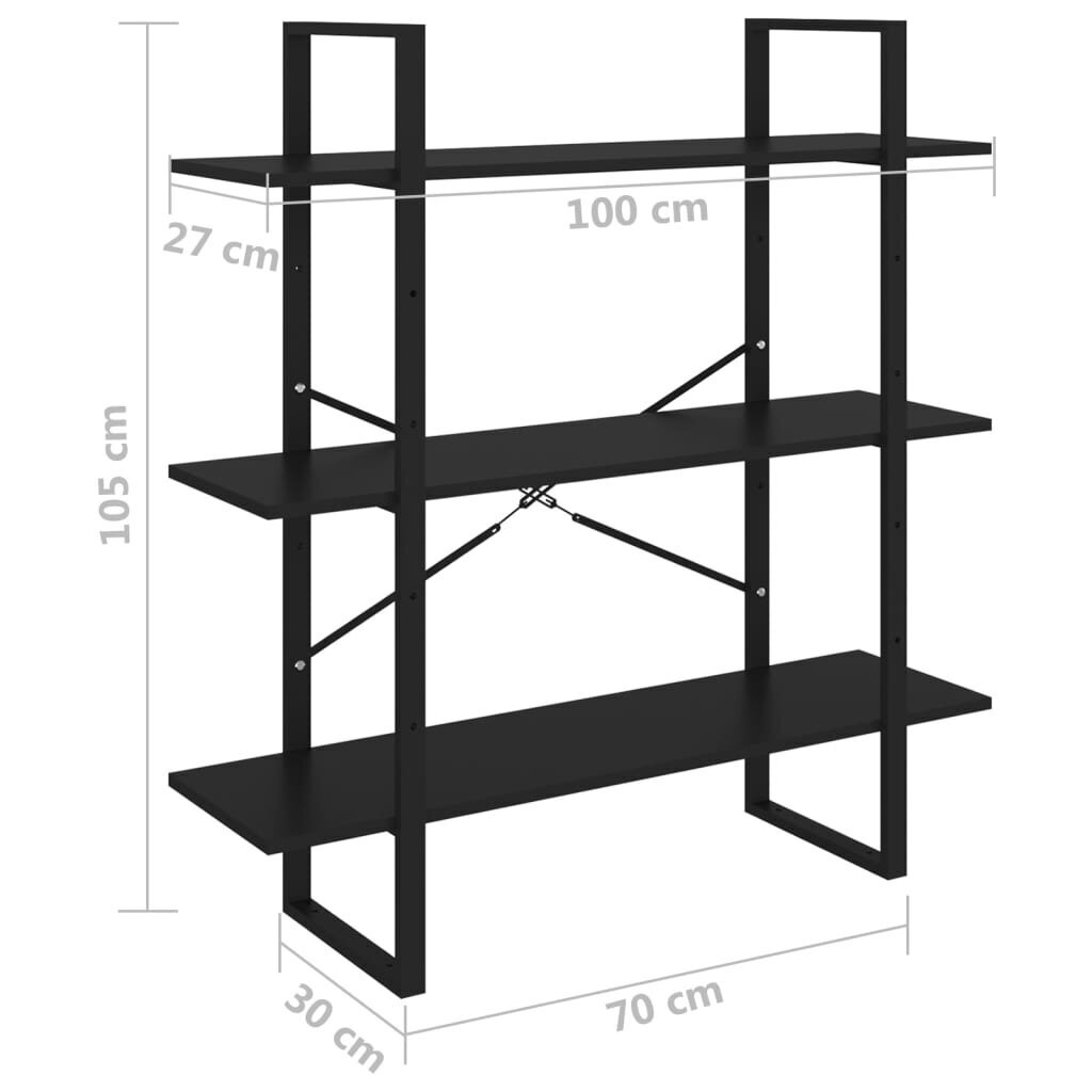 vidaXL 3-tasoinen kirjahylly musta 100x30x105 cm täysi mänty hinta ja tiedot | Hyllyt | hobbyhall.fi