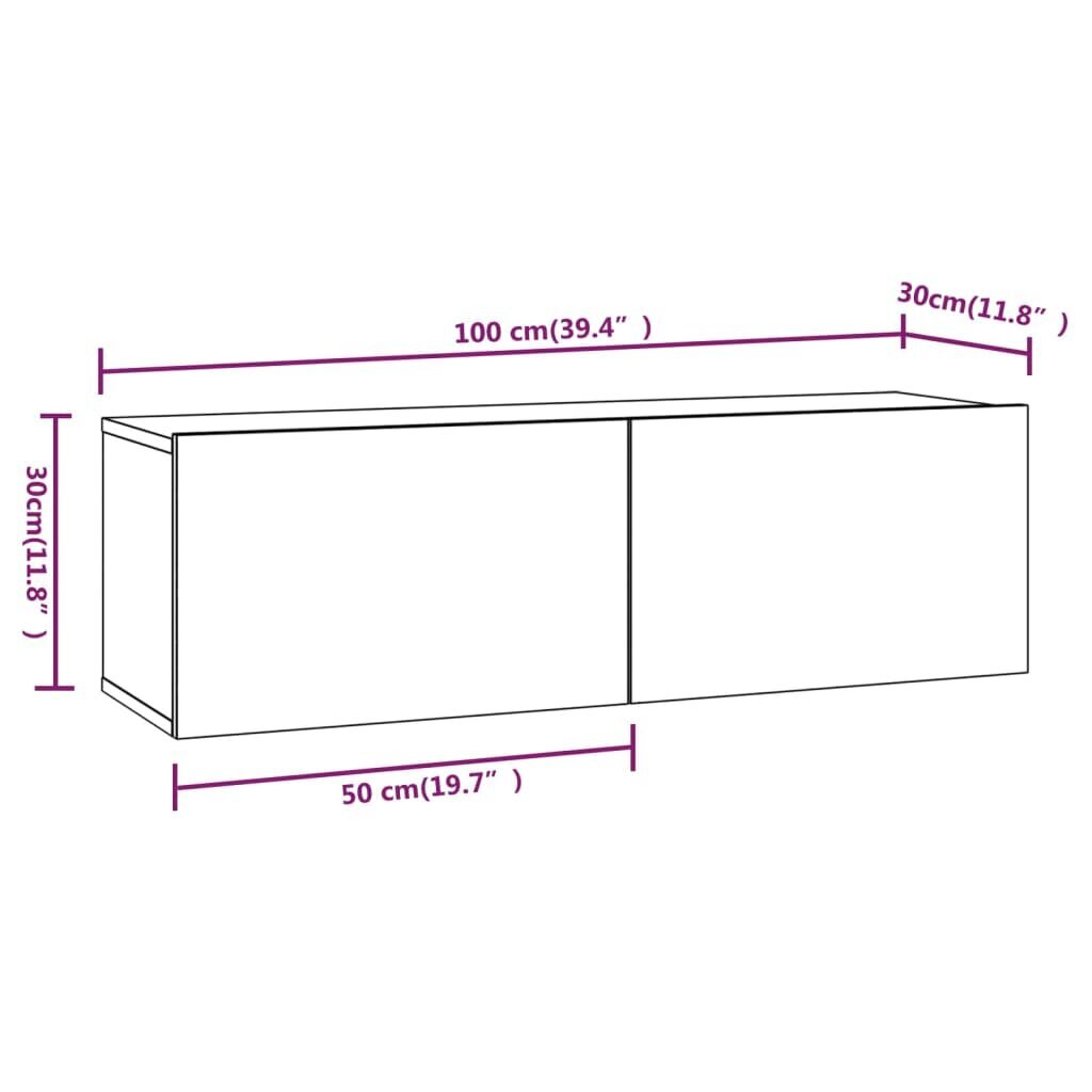 vidaXL TV-seinäkaapit 2 kpl valkoinen 100x30x30 cm tekninen puu hinta ja tiedot | TV-tasot | hobbyhall.fi