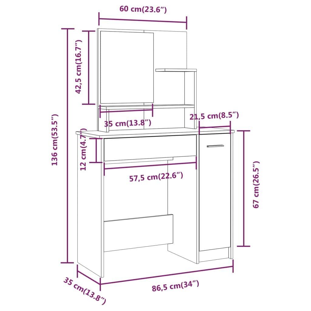 VidaXL Peilipöytä betoninharmaa 86,5x35x136 cm hinta ja tiedot | Peilipöydät | hobbyhall.fi