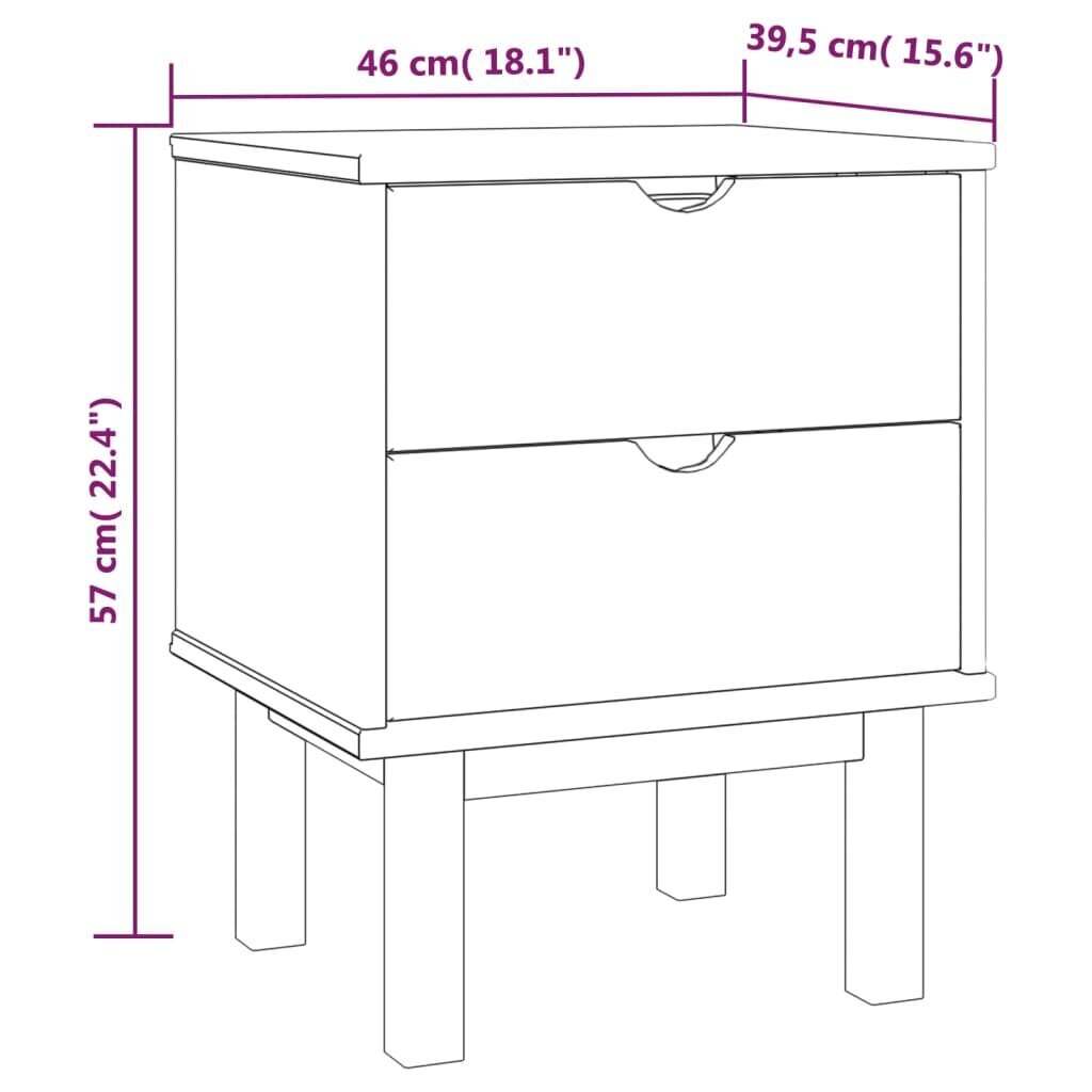 vidaXL Yöpöytä OTTA ruskea harmaa 45x39x57 cm täysi mänty hinta ja tiedot | Yöpöydät | hobbyhall.fi