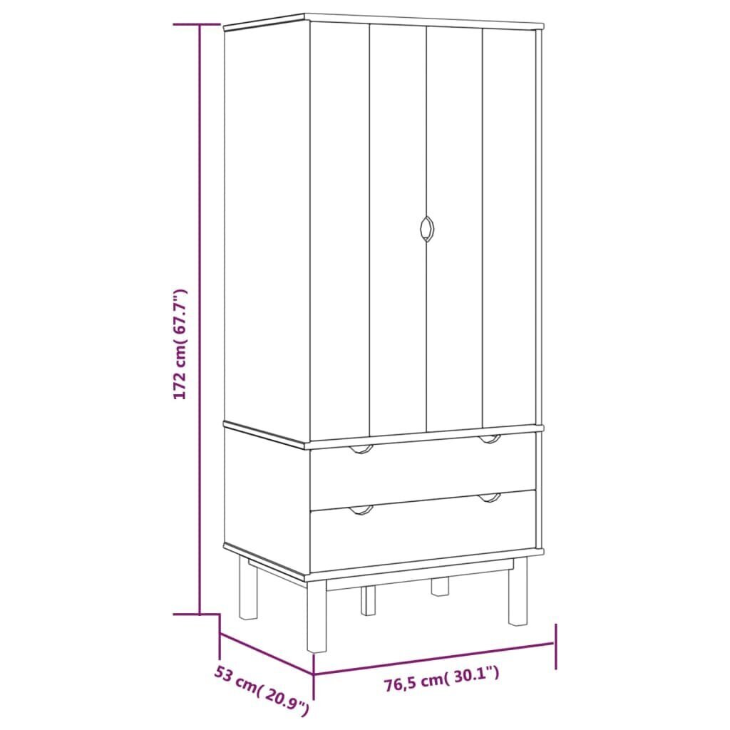 vidaXL Vaatekaappi OTTA ruskea ja harmaa 76,5x53x172 cm täysi mänty hinta ja tiedot | Kaapit | hobbyhall.fi