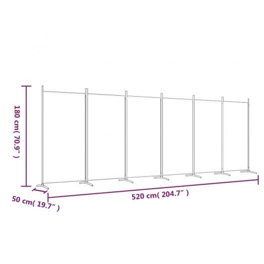 vidaXL 6-paneelinen Tilanjakaja antrasiitti 520x180 cm kangas hinta ja tiedot | Sermit ja tilanjakajat | hobbyhall.fi