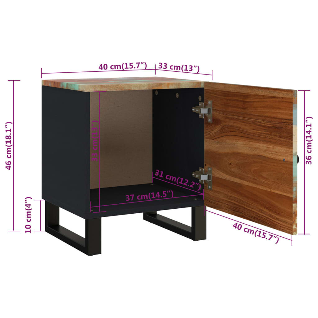 vidaXL Yöpöytä 40x33x46 cm kierrätetty täyspuu hinta ja tiedot | Yöpöydät | hobbyhall.fi