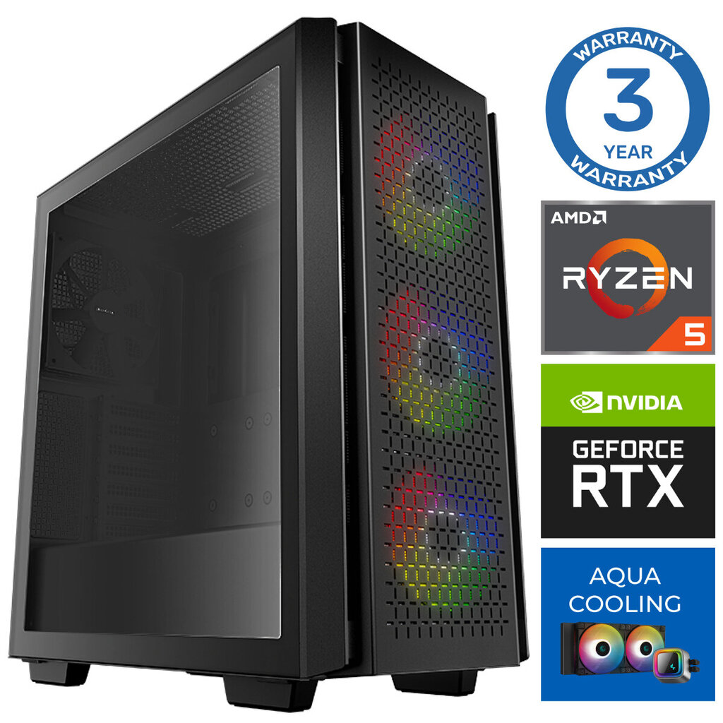 INTOP AQUA Ryzen 5 7600X 16GB DDR5 500SSD M.2 NVME+2TB RTX3050 6GB no-OS hinta ja tiedot | Pöytätietokoneet | hobbyhall.fi