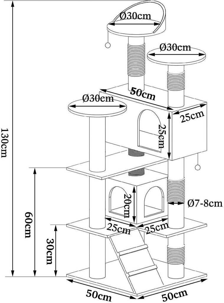 Kissojen raapimispuu Lionto, 130 cm, musta/valkoinen hinta ja tiedot | Raapimispuut ja kiipeilypuut | hobbyhall.fi