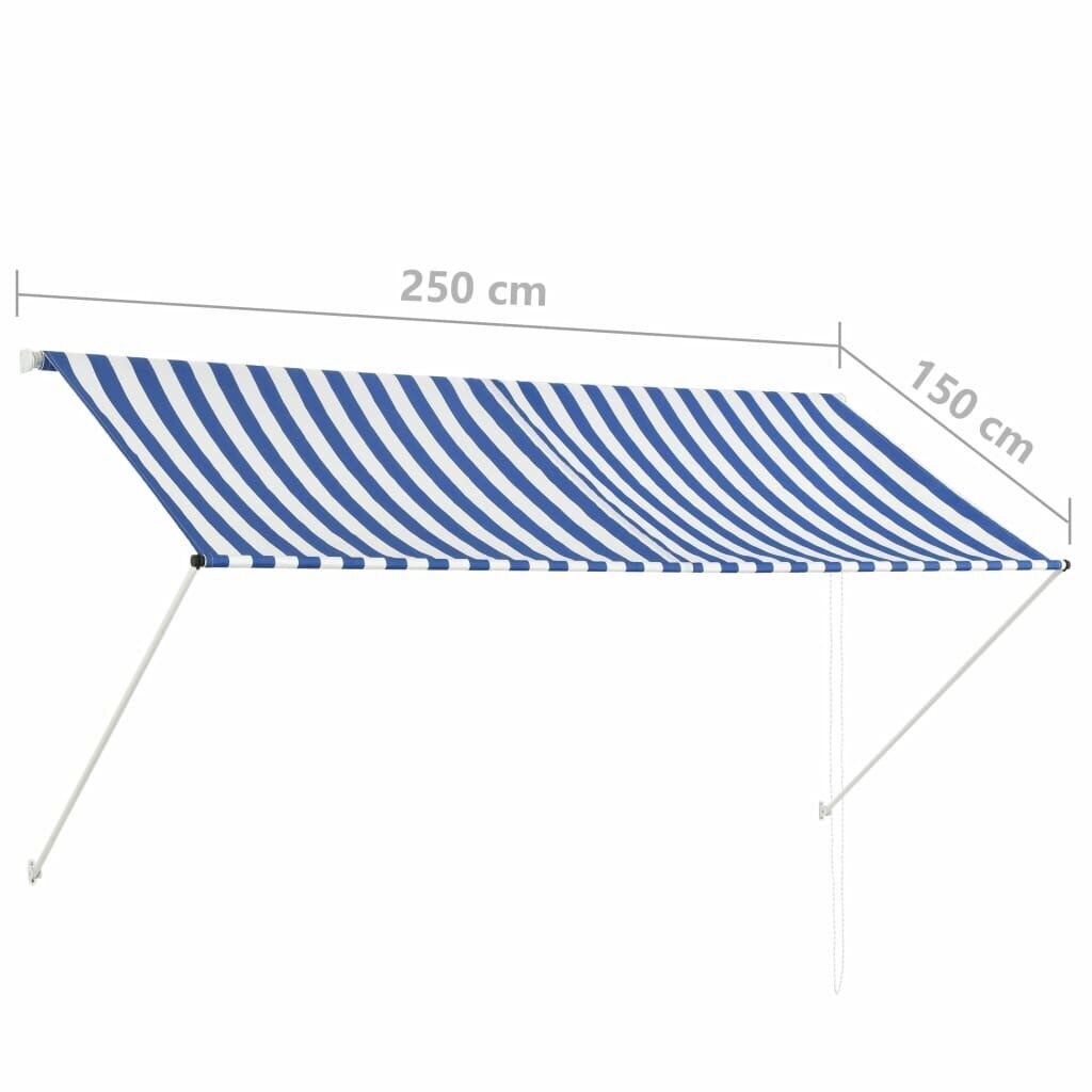 vidaXL Sisäänkelattava markiisi 250x150 cm sininen ja valkoinen hinta ja tiedot | Aurinkovarjot ja markiisit | hobbyhall.fi