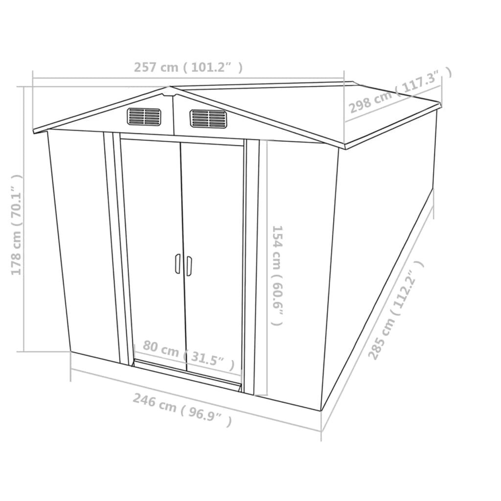 vidaXL Puutarhavaja 257x298x178 cm metalli harmaa hinta ja tiedot | Piharakennukset | hobbyhall.fi