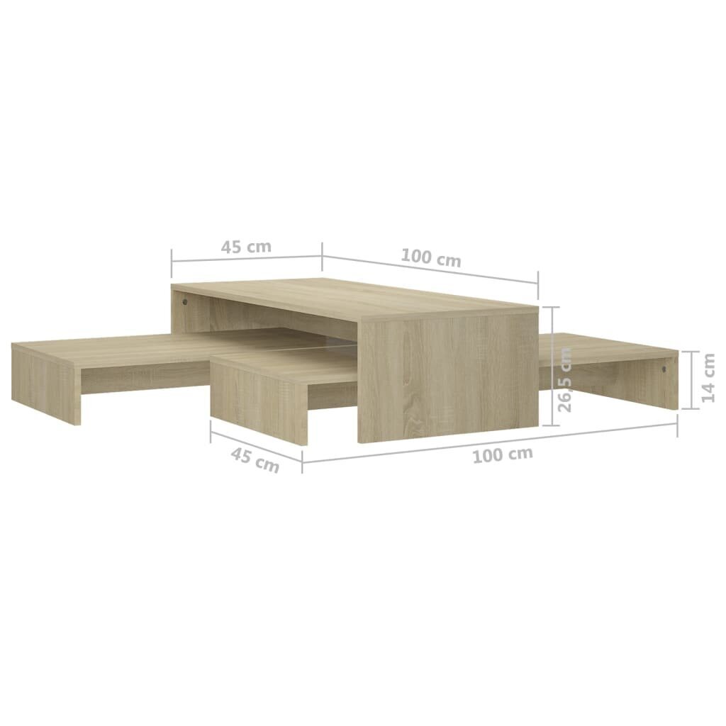 vidaXL Sohvapöytäsarja Sonoma-tammi 100x100x26,5 cm lastulevy hinta ja tiedot | Sohvapöydät | hobbyhall.fi