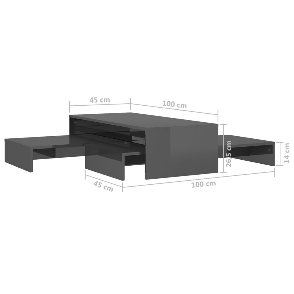vidaXL Sohvapöytäsarja korkeakiilto harmaa 100x100x26,5 cm hinta ja tiedot | Sohvapöydät | hobbyhall.fi