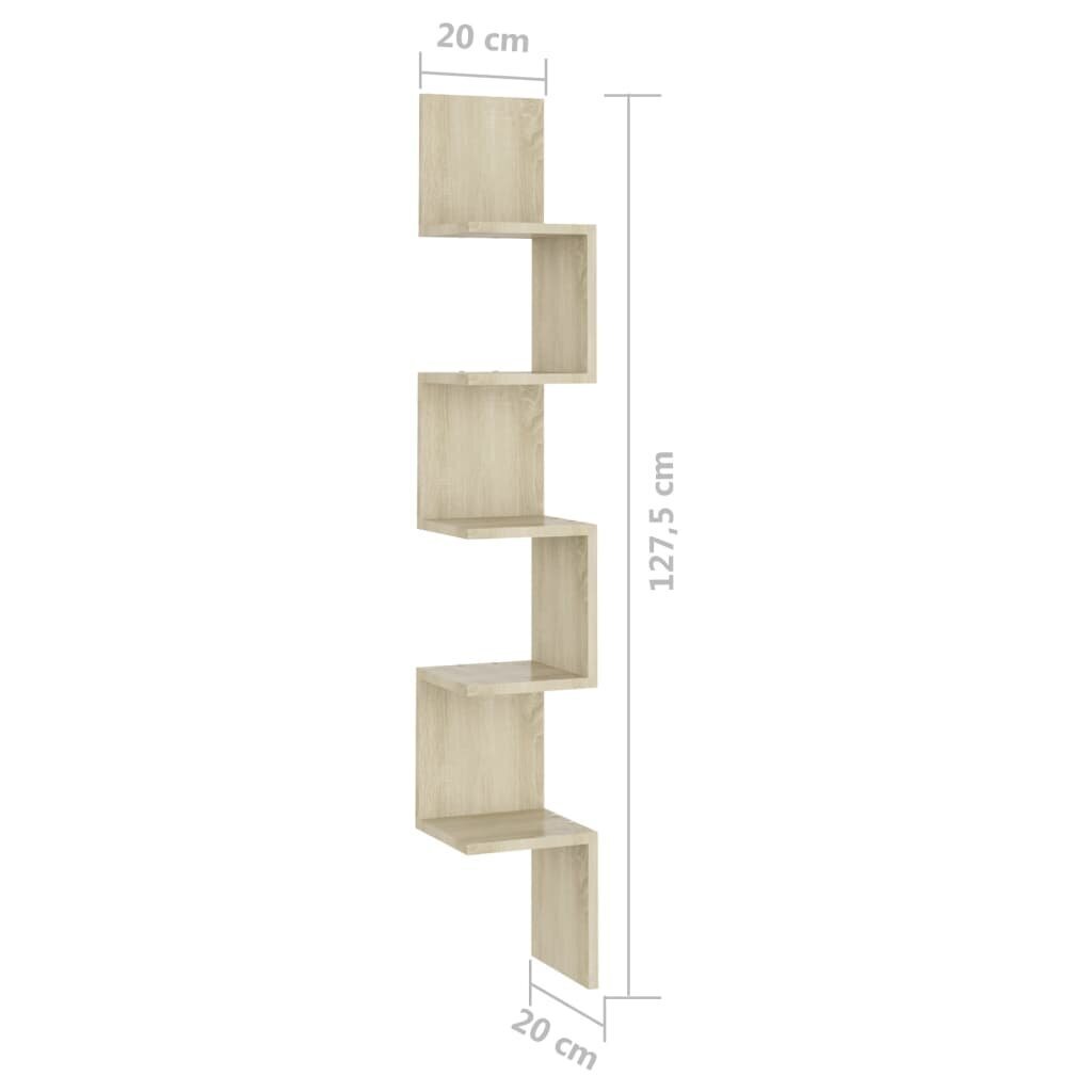 vidaXL Seinäkulmahylly Sonoma-tammi 20x20x127,5 cm lastulevy hinta ja tiedot | Hyllyt | hobbyhall.fi