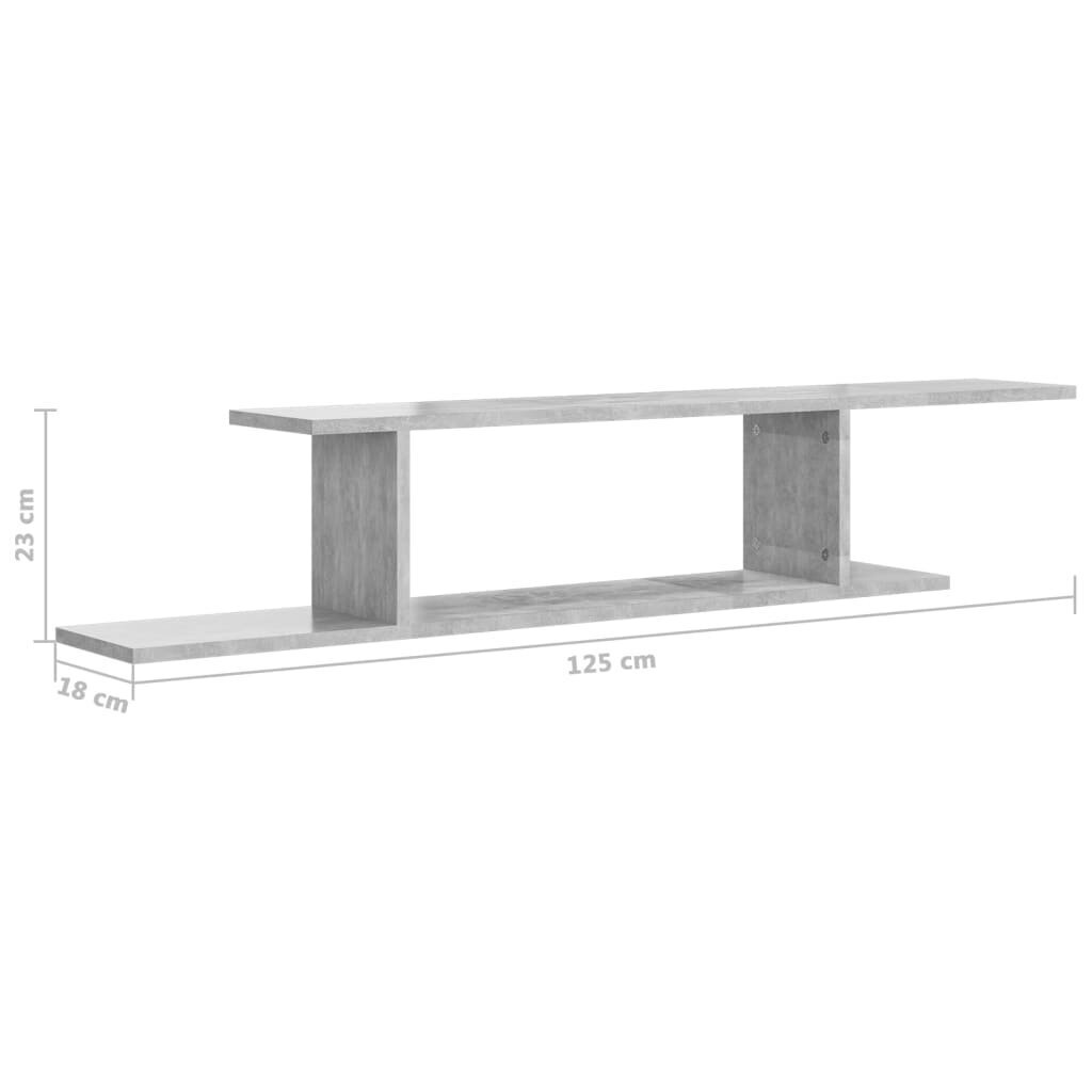 vidaXL Seinäkiinnitettävä TV-hylly betoninharmaa 125x18x23 cm levy hinta ja tiedot | Hyllyt | hobbyhall.fi