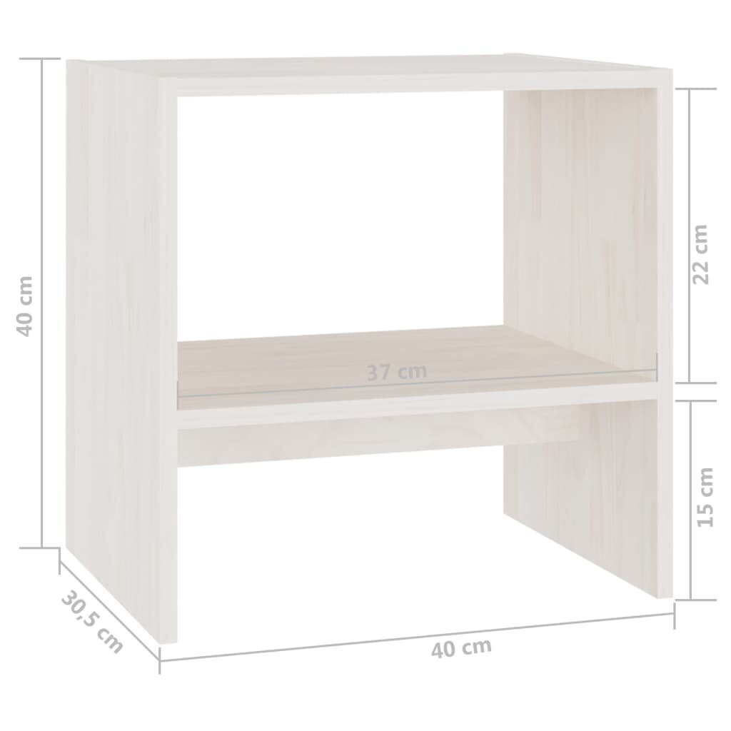 vidaXL Yöpöydät 2 kpl valkoinen 40x30,5x40 cm täysi mänty hinta ja tiedot | Yöpöydät | hobbyhall.fi