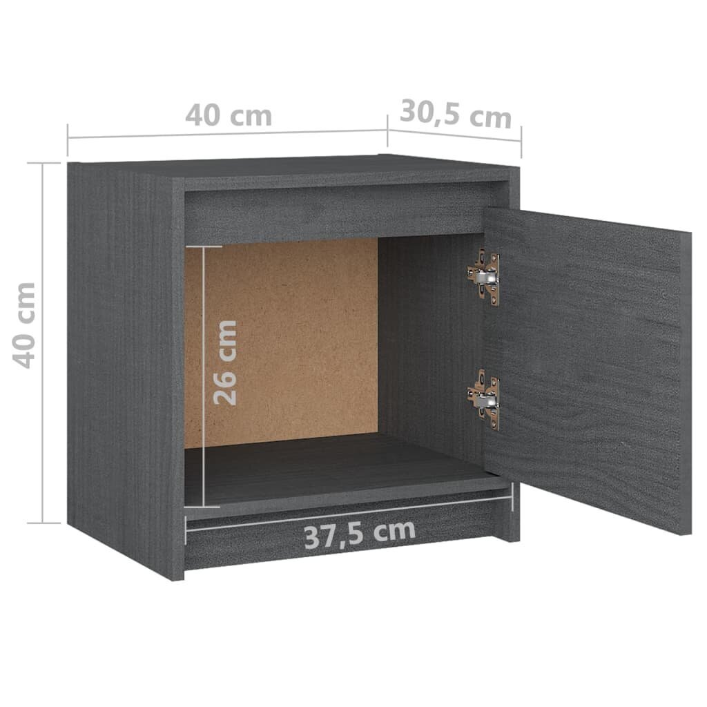 vidaXL Yöpöydät 2 kpl harmaa 40x30,5x40 cm täysi mänty hinta ja tiedot | Yöpöydät | hobbyhall.fi