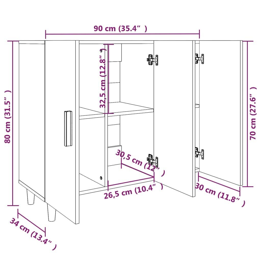 vidaXL Senkki betoninharmaa 90x34x80 cm tekninen puu hinta ja tiedot | Olohuoneen kaapit ja lipastot | hobbyhall.fi