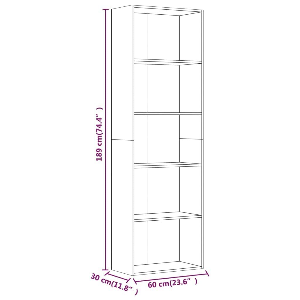 vidaXL 5-kerroksinen Kirjahylly harm. Sonoma 60x30x189 cm tekninen puu hinta ja tiedot | Hyllyt | hobbyhall.fi