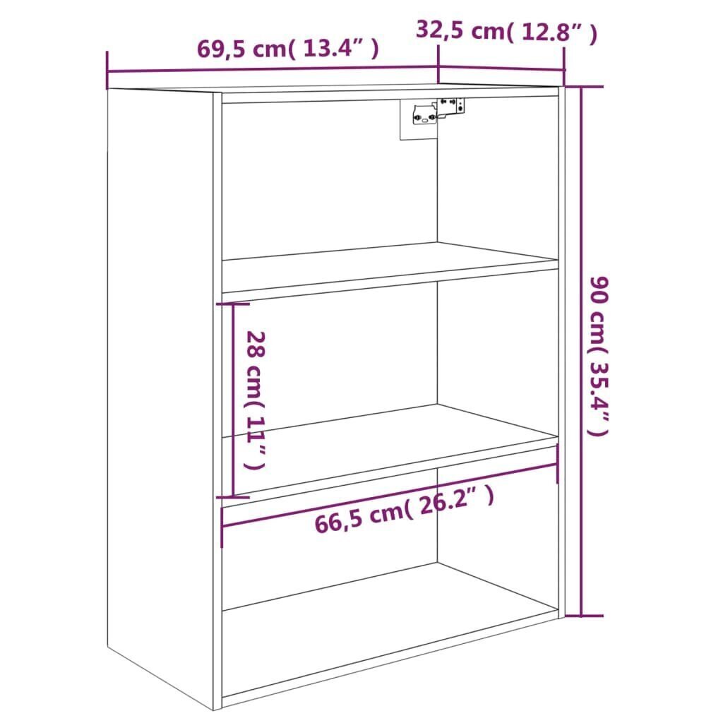 vidaXL Riippuva seinäkaappi betoninharmaa 69,5x32,5x90 cm hinta ja tiedot | Olohuoneen kaapit ja lipastot | hobbyhall.fi