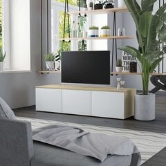 vidaXL TV-taso valkoinen ja Sonoma-tammi 120x34x30 cm lastulevy hinta ja tiedot | TV-tasot | hobbyhall.fi