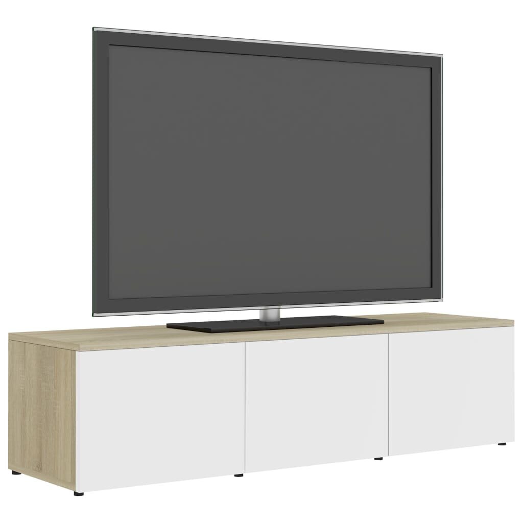 vidaXL TV-taso valkoinen ja Sonoma-tammi 120x34x30 cm lastulevy hinta ja tiedot | TV-tasot | hobbyhall.fi