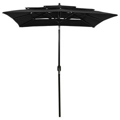 vidaXL 3-tasoinen aurinkovarjo alumiinitanko musta 2x2 m hinta ja tiedot | Aurinkovarjot ja markiisit | hobbyhall.fi
