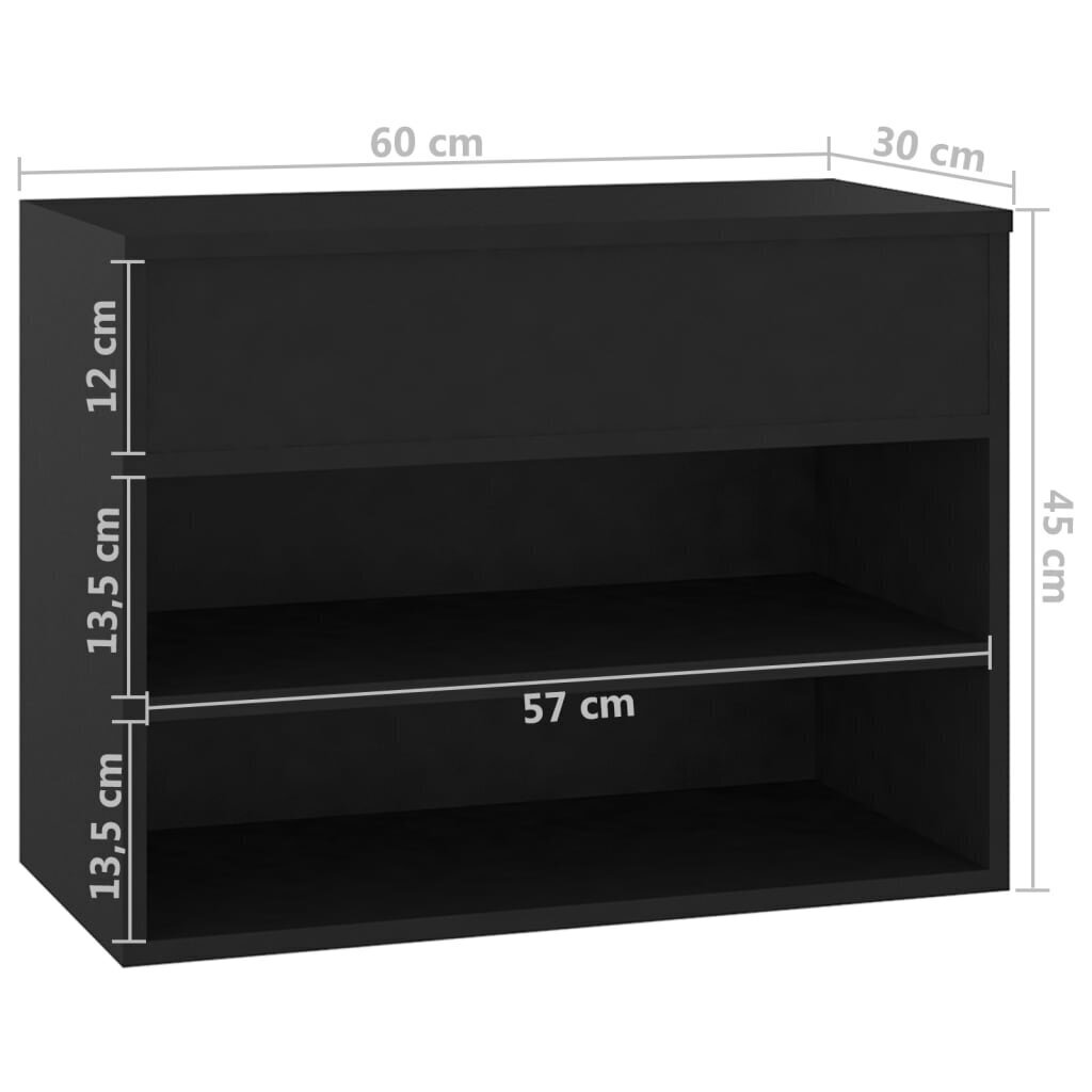 vidaXL Kenkien säilytyspenkki musta 60x30x45 cm levy hinta ja tiedot | Kenkäkaapit ja -hyllyt | hobbyhall.fi