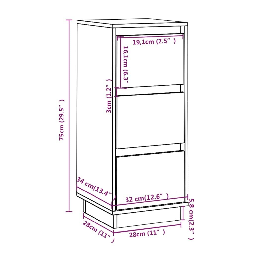 vidaXL Senkit 2 kpl musta 32x34x75 cm täysi mänty hinta ja tiedot | Olohuoneen kaapit ja lipastot | hobbyhall.fi