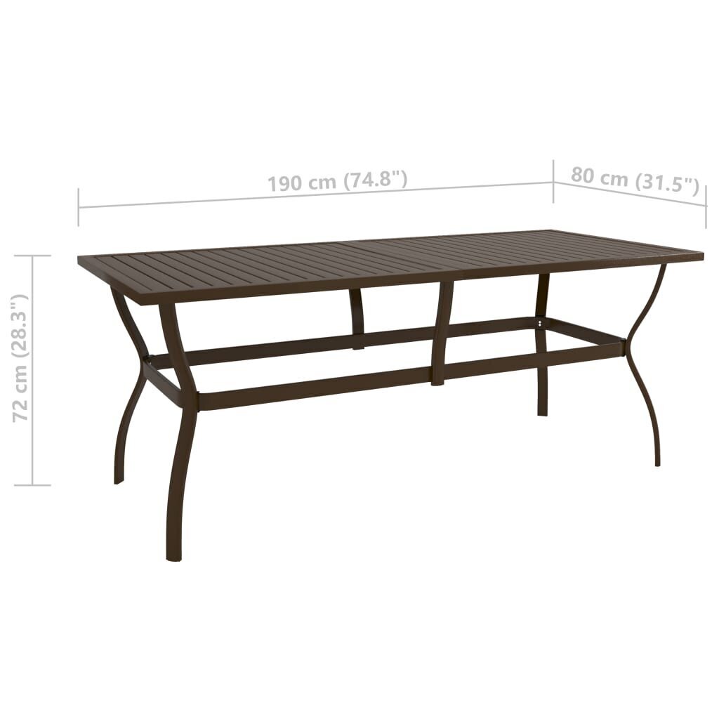 vidaXL Puutarhapöytä ruskea 190x80x72 cm teräs hinta ja tiedot | Puutarhapöydät | hobbyhall.fi