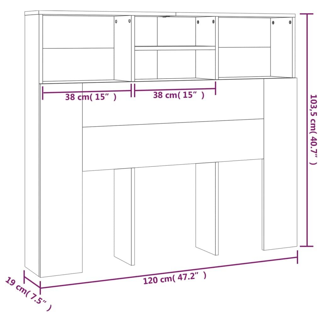 vidaXL Sängynpääty säilytystilalla harmaa Sonoma 120x19x103,5 cm hinta ja tiedot | Sängyt | hobbyhall.fi