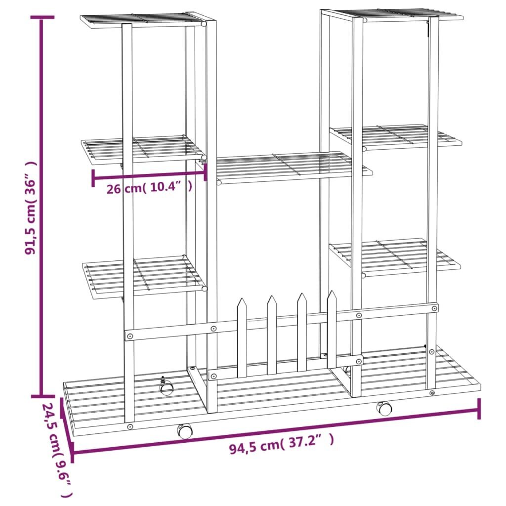 vidaXL Kukkateline pyörillä 94,5x24,5x91,5 cm valkoinen rauta hinta ja tiedot | Kukkatelineet ja kukkapöydät | hobbyhall.fi