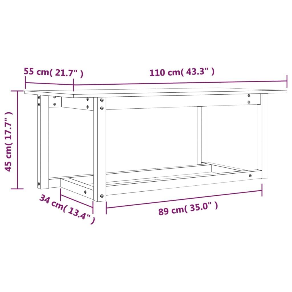 vidaXL Sohvapöytä 110x55x45 cm täysi mänty hinta ja tiedot | Sohvapöydät | hobbyhall.fi