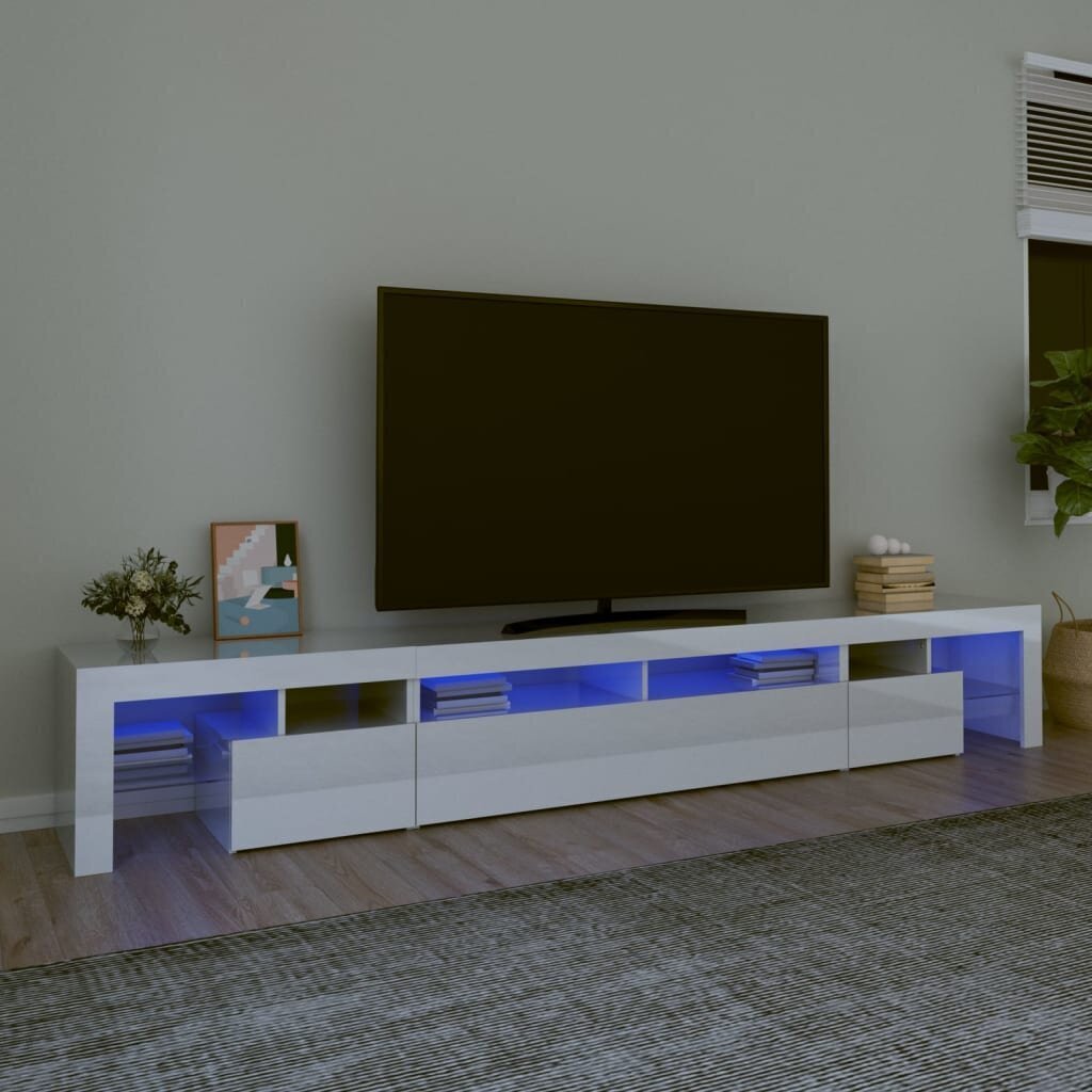 vidaXL TV-taso LED-valoilla korkeakiilto valkoinen 260x36,5x40 cm hinta ja tiedot | TV-tasot | hobbyhall.fi