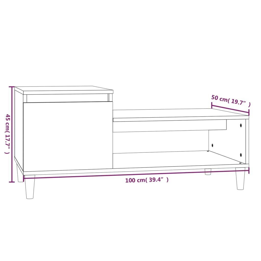 vidaXL Sohvapöytä korkeakiilto valkoinen 100x50x45 cm tekninen puu hinta ja tiedot | Sohvapöydät | hobbyhall.fi