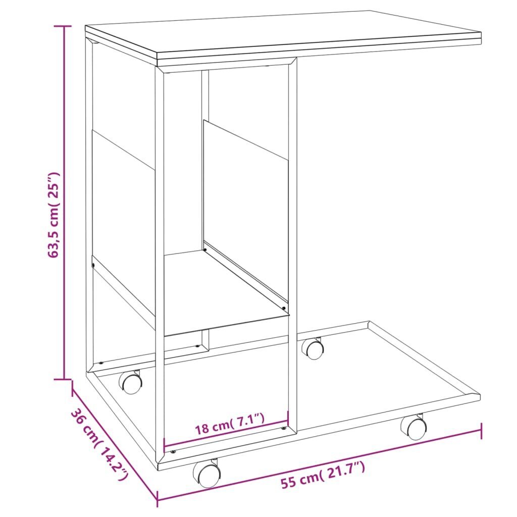 vidaXL Sivupöytä pyörillä valkoinen 55x36x63,5 cm tekninen puu hinta ja tiedot | Sohvapöydät | hobbyhall.fi