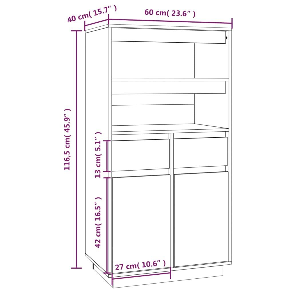 vidaXL Kaappi valkoinen 60x40x116,5 cm täysi mänty hinta ja tiedot | Lipastot | hobbyhall.fi