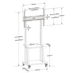 Mobiili-TV-teline Techly 32-70", 70kg asti, 90° avoauto, hyllyillä, musta hinta ja tiedot | Techly Televisiot ja lisätarvikkeet | hobbyhall.fi