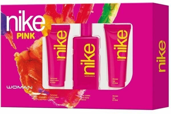 Nike Pink Woman EDT kosmetiikkasetti naisille: EDT 100 ml + vartalovoide 75 ml + suihkugeeli 75 ml hinta ja tiedot | Naisten hajuvedet | hobbyhall.fi