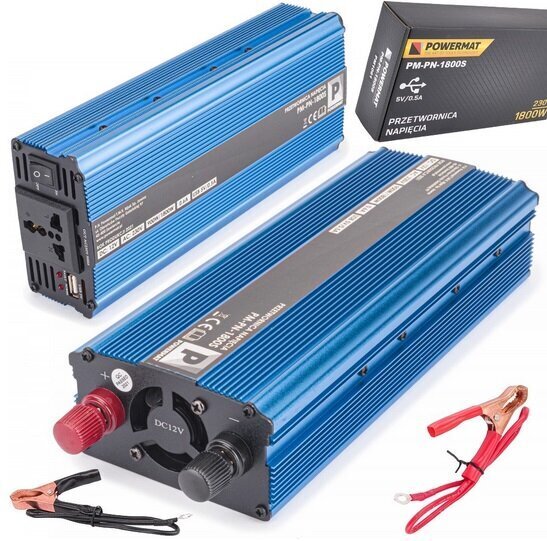 Jännitteenmuunnin/muunnin PowerMat, 12V, 1800W hinta ja tiedot | Muuntimet ja invertterit | hobbyhall.fi