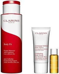 Clarins Beautiful Body vartalonhoitosetti: selluliittia ehkäisevä tuote 200 ml + kuorinta 30 ml + vartaloöljy 10 ml hinta ja tiedot | Selluliittia ehkäisevät tuotteet | hobbyhall.fi