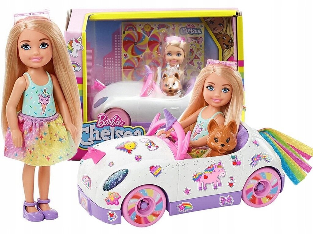 Barbie Chelsea -nukke autolla GXT41 hinta ja tiedot | Tyttöjen lelut | hobbyhall.fi