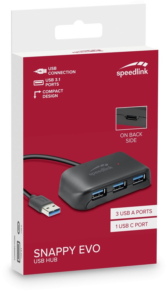 Speedlink USB -keskitin Snappy Evo 4-porttinen (SL-140109-BK) hinta ja tiedot | Kannettavien tietokoneiden lisätarvikkeet | hobbyhall.fi