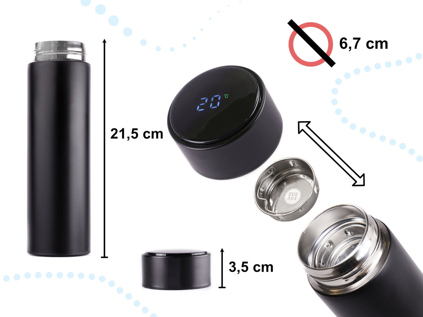 Thermo cup smart LED, 500ml, musta hinta ja tiedot | Termoskannut ja termosmukit | hobbyhall.fi