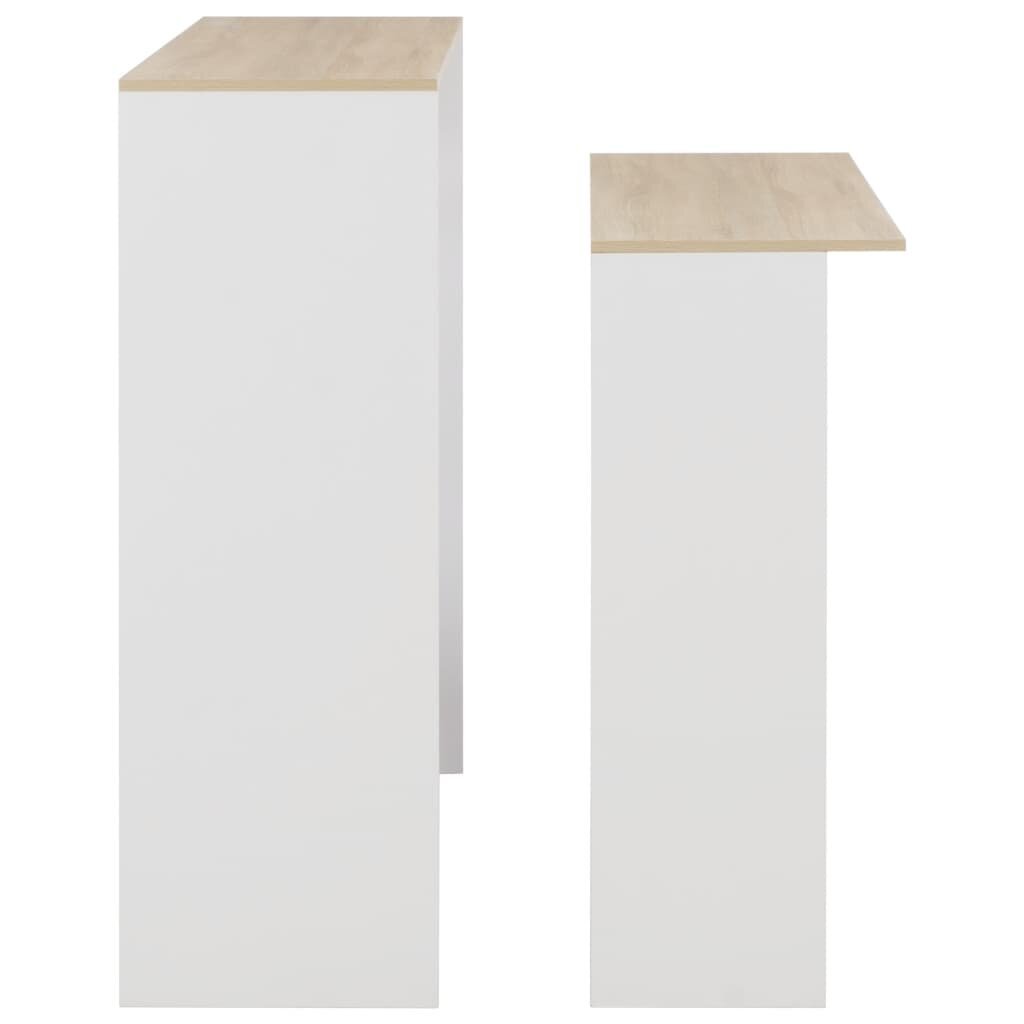 vidaXL Baaripöytä 2 pöytätasolla valkoinen ja tammi 130x40x120 cm hinta ja tiedot | Ruokapöydät | hobbyhall.fi