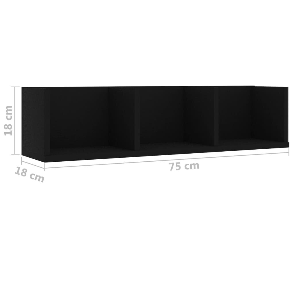 vidaXL CD-seinähylly musta 75x18x18 cm lastulevy hinta ja tiedot | Hyllyt | hobbyhall.fi