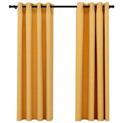 vidaXL Pellavamaiset pimennysverhot renkailla 2kpl keltainen 140x175cm hinta ja tiedot | Verhot | hobbyhall.fi