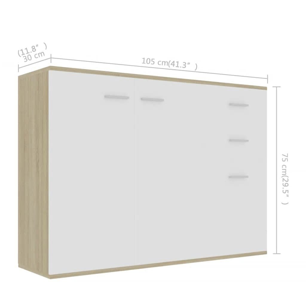 vidaXL Senkki valkoinen ja Sonoma-tammi 105x30x75 cm lastulevy hinta ja tiedot | Olohuoneen kaapit ja lipastot | hobbyhall.fi