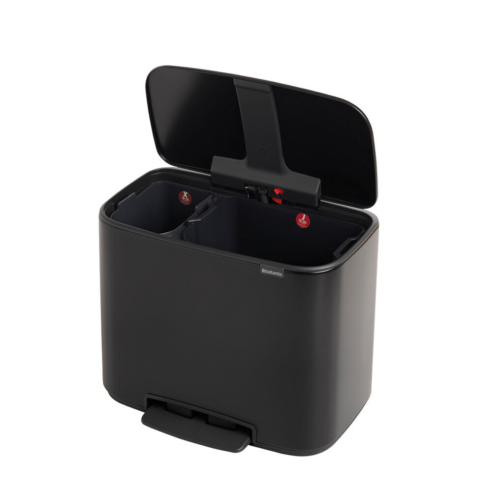 Brabantia Bo Poljinroska-astia 11 + 23L, Matt Black hinta ja tiedot | Roska-astiat | hobbyhall.fi