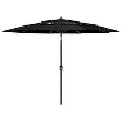 vidaXL 3-tasoinen aurinkovarjo alumiinitanko musta 3 m hinta ja tiedot | Aurinkovarjot ja markiisit | hobbyhall.fi